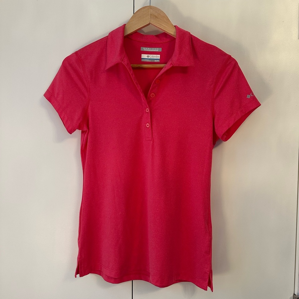 coral Columbia Omni-Wick collared tee NWOT